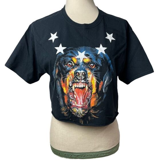 Fashion Nova Solid Black Short Sleeve Crop Top Rottweiler Dog Cotton size M - Picture 7 of 7